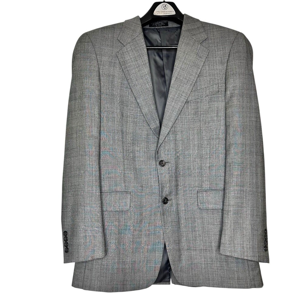 Albert Nipon Wool Cashmere Suit Jacket Blazer 40L Gray Plaid Lord & Taylor